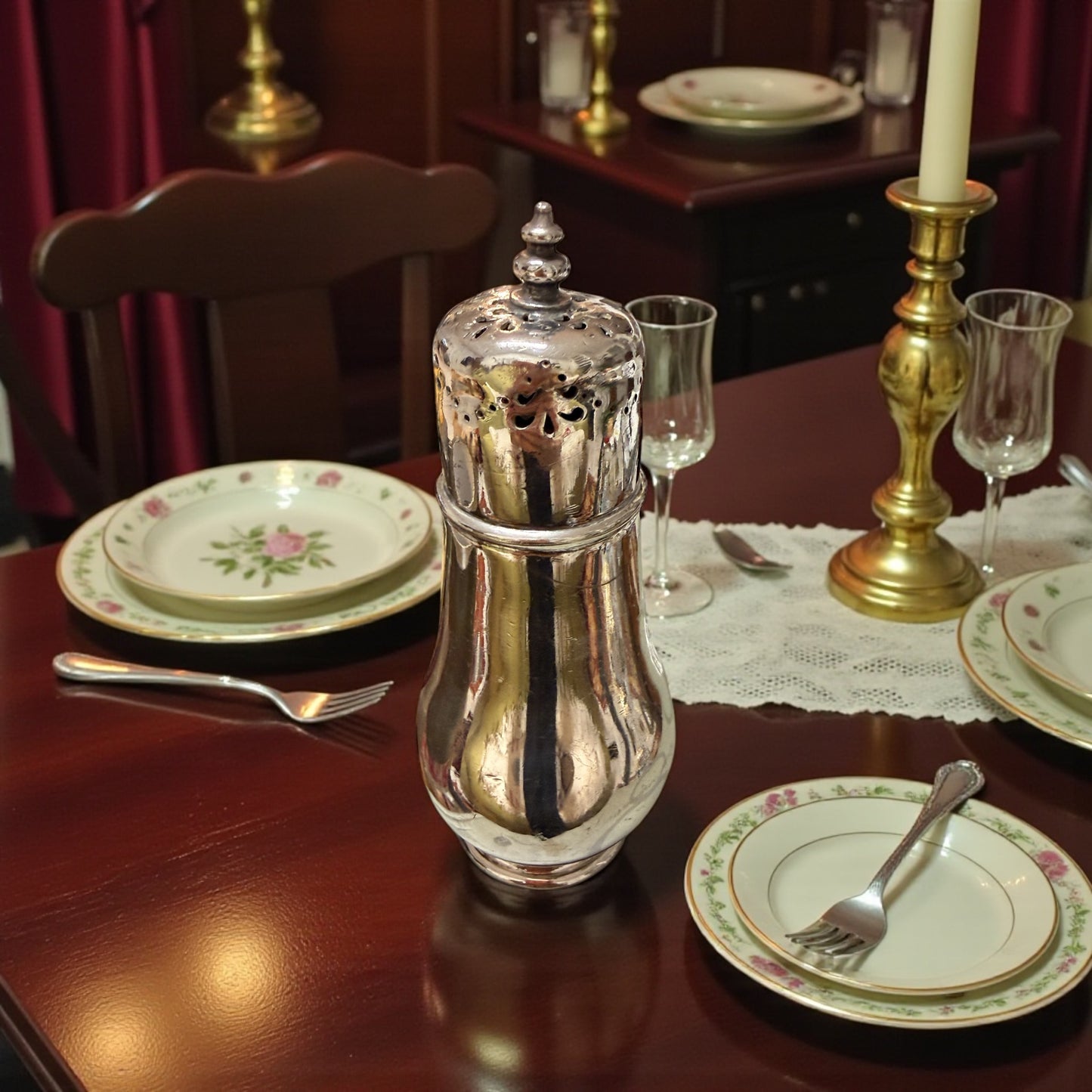 Antico sugar caster, spargi zucchero inglese d’argenteria primo ‘900