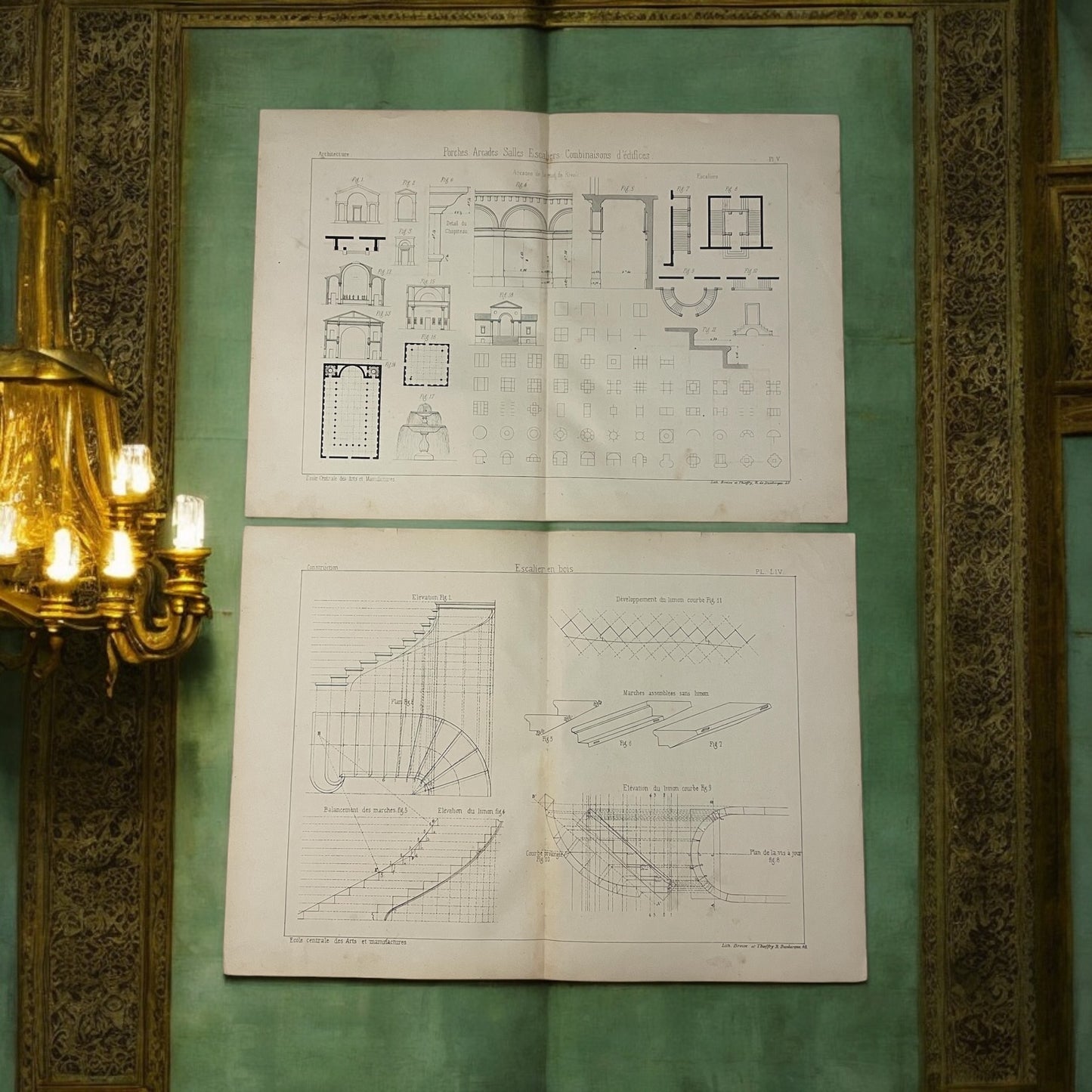 Coppia tavole architettura da studio, circa 1850, École des Artes Parigi