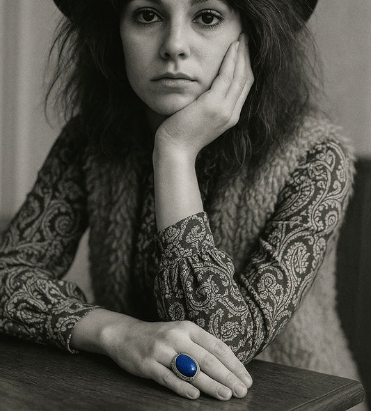 Grande anello vintage argento massiccio titolo 925 e cabochon lapislazzuli