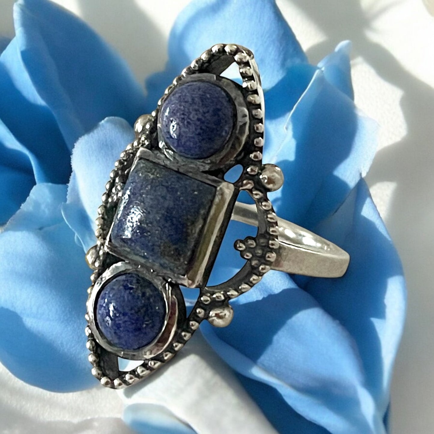 Anello vintage argento 925 con lapis, anni ‘70