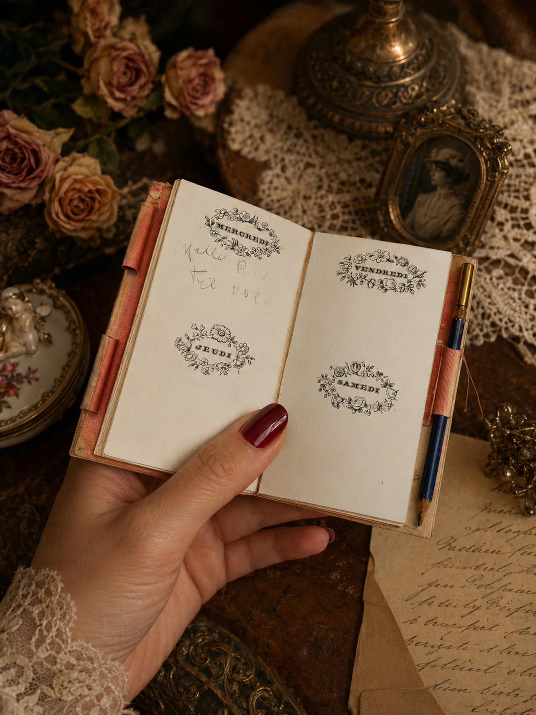 Carnet de bal Art Nouveau con applicazione argento e interno seta