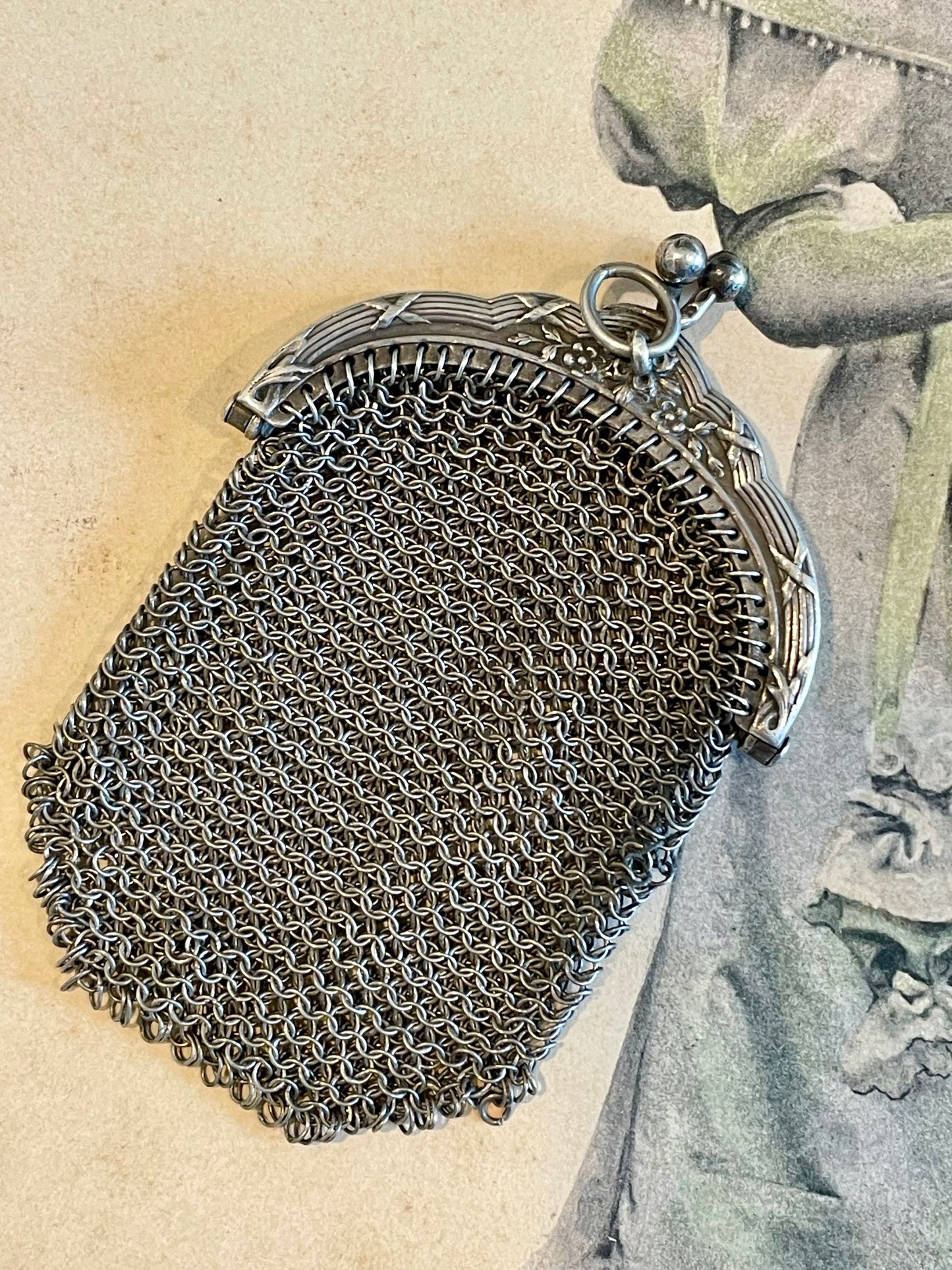 Porta monete da chatelaine vittoriano, ca 1880-1910 in argento