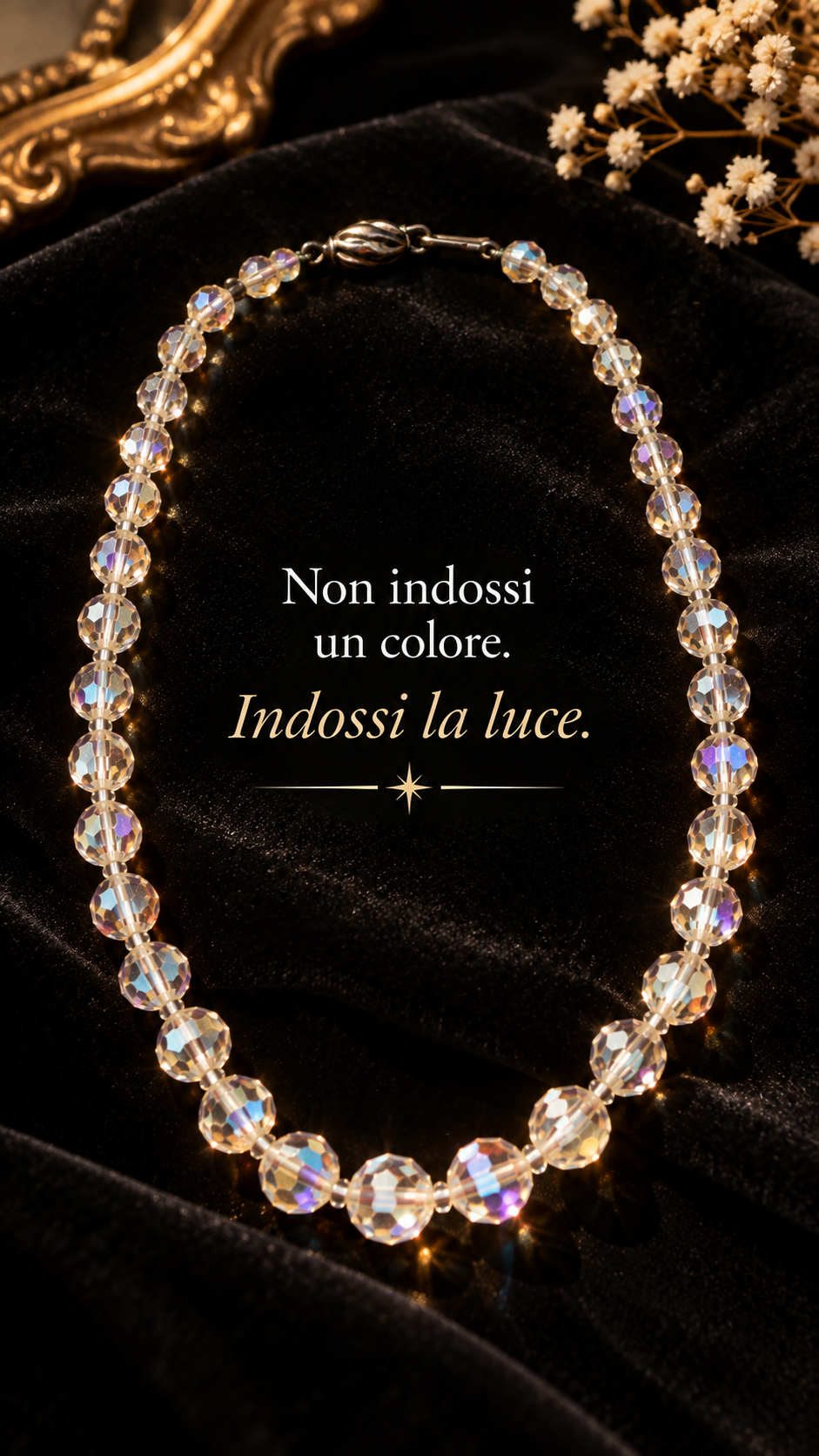 Collana collier perle sfaccettate in vetro aurora Borealis e chiusura argento massiccio