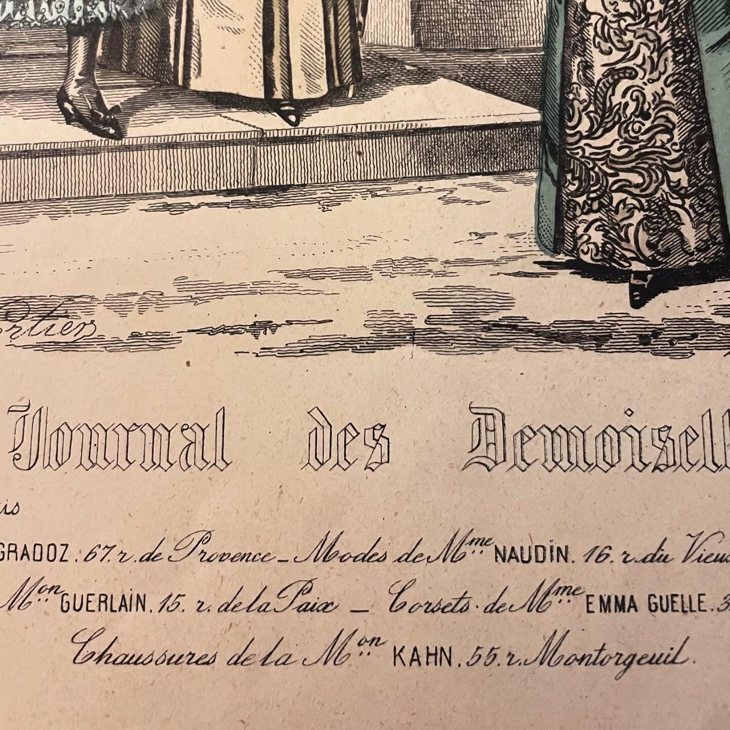 Three antique millinery prints 1800