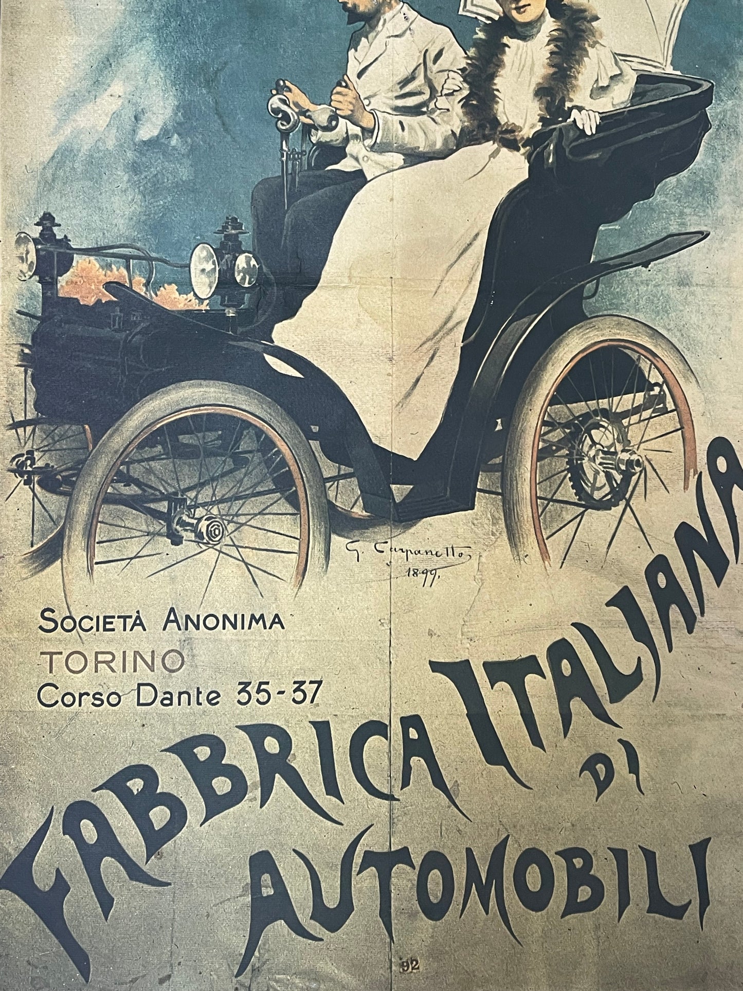 Manifesto Carpanetto per Fiat in riedizione originale e rara Nebiolo anni ‘70 / Cartiera Fedrigoni