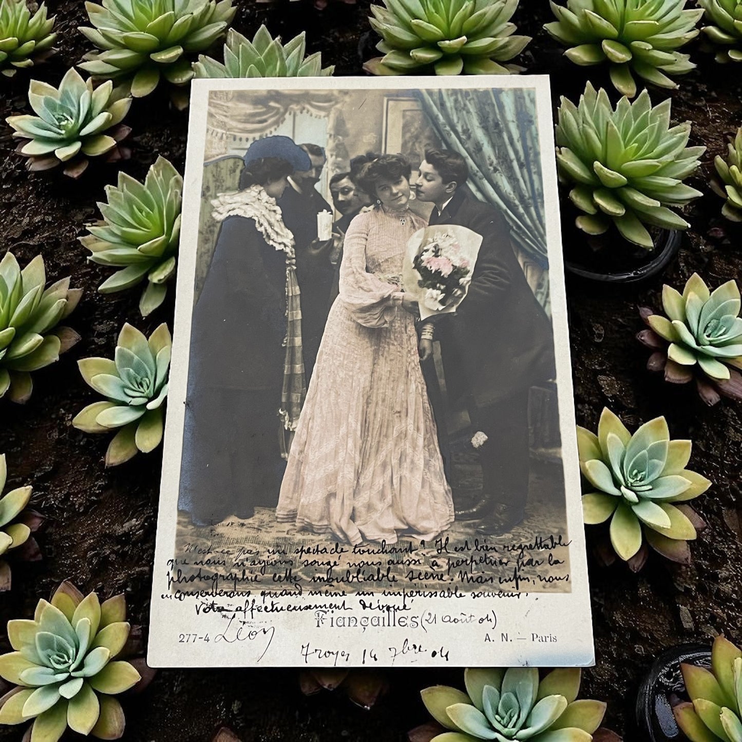 Collezione 6 cartoline 1904 storia d’amore fotografie colorate a mano