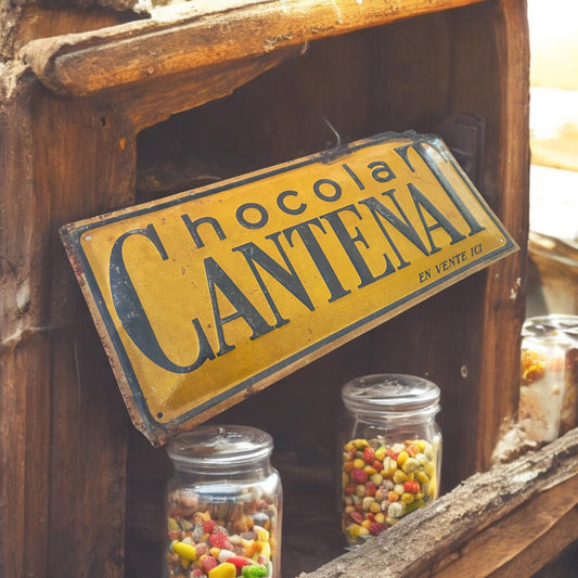 Antica insegna Chocolat Cantenat in lamiera anni ‘30-‘40