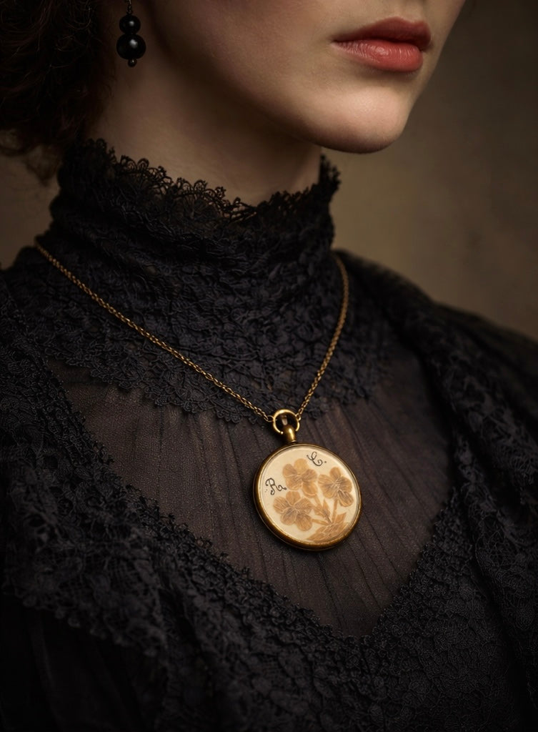 Antico pendente con hairwork vittoriano, ricamo di veri capelli gioiello ad memoriam