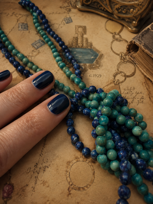 Coppia collane anni ‘20 turchese e lapis grezzi in perle