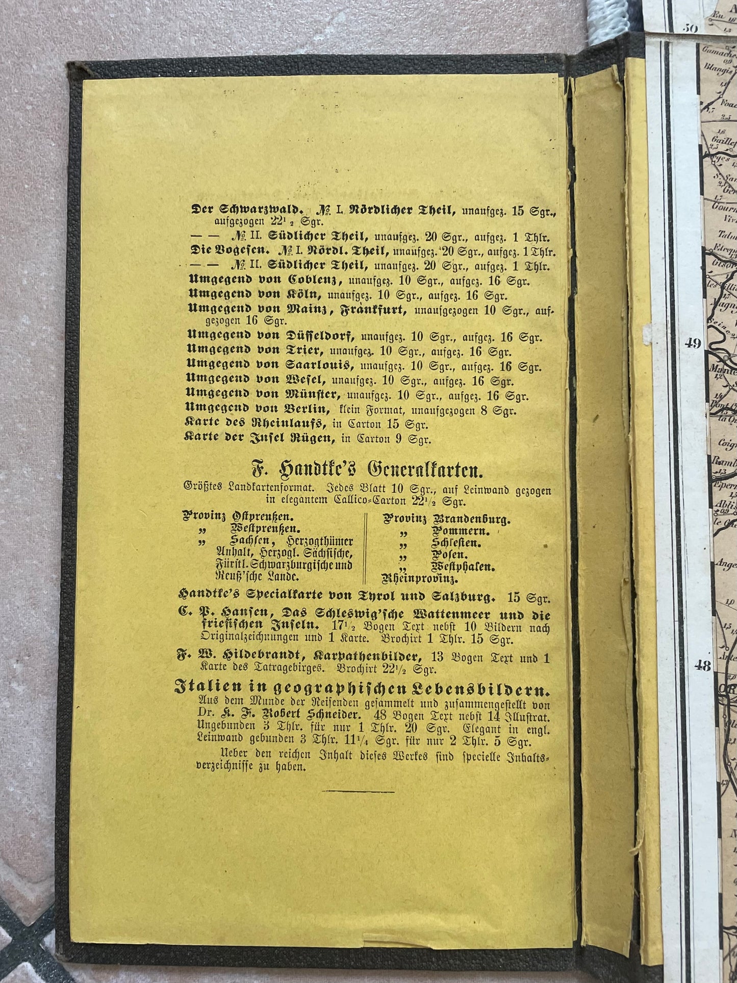 Grande cartina mappa 1871 Impero Tedesco Handtke e Flemming telata ca 105 cm