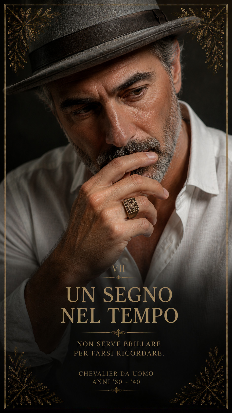 Antico anello da uomo Chevalier con sigillo, lega di bronzo e rame, anni ‘30-‘40 prob.