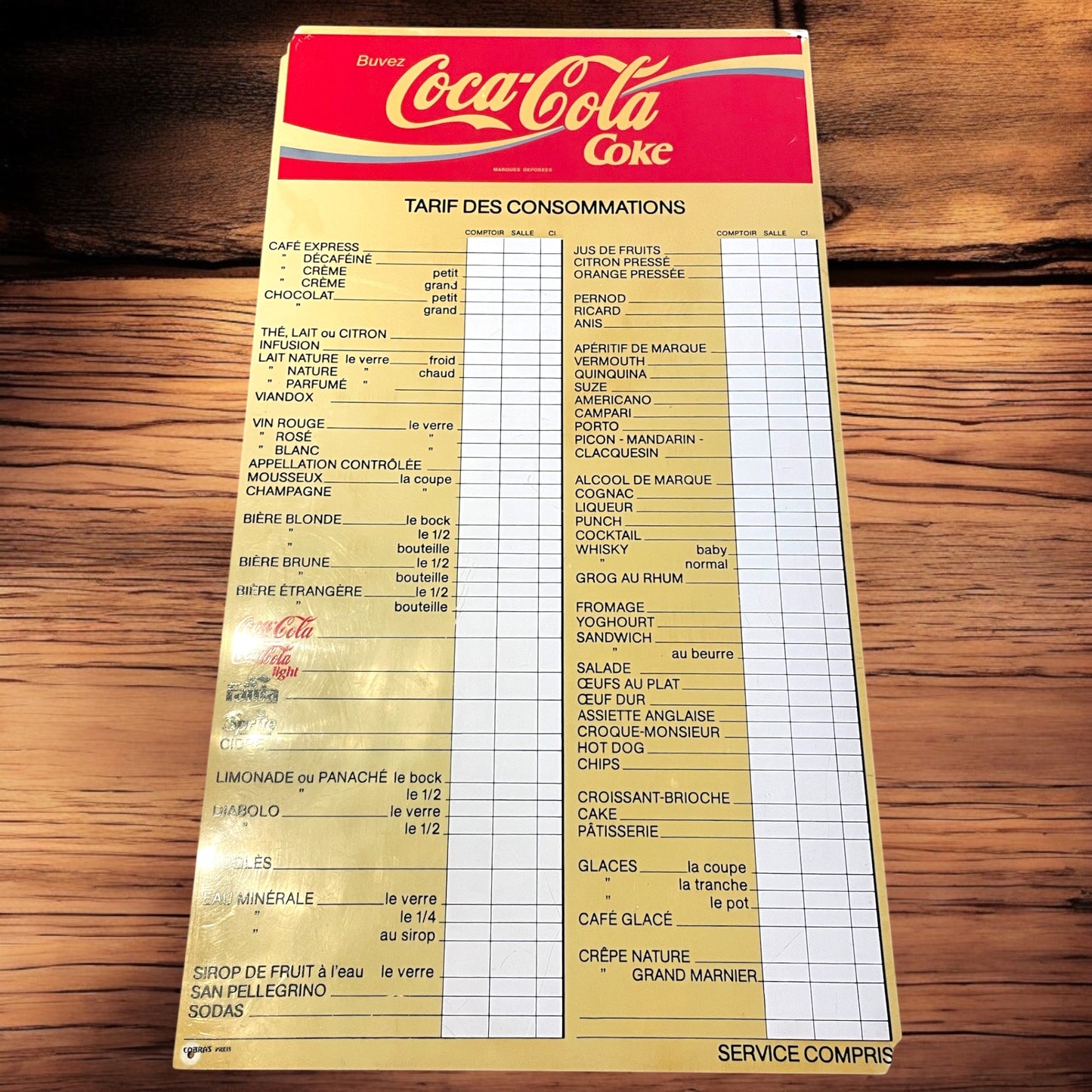 Grande listino Coca Cola fine anni ‘70 da bistrot