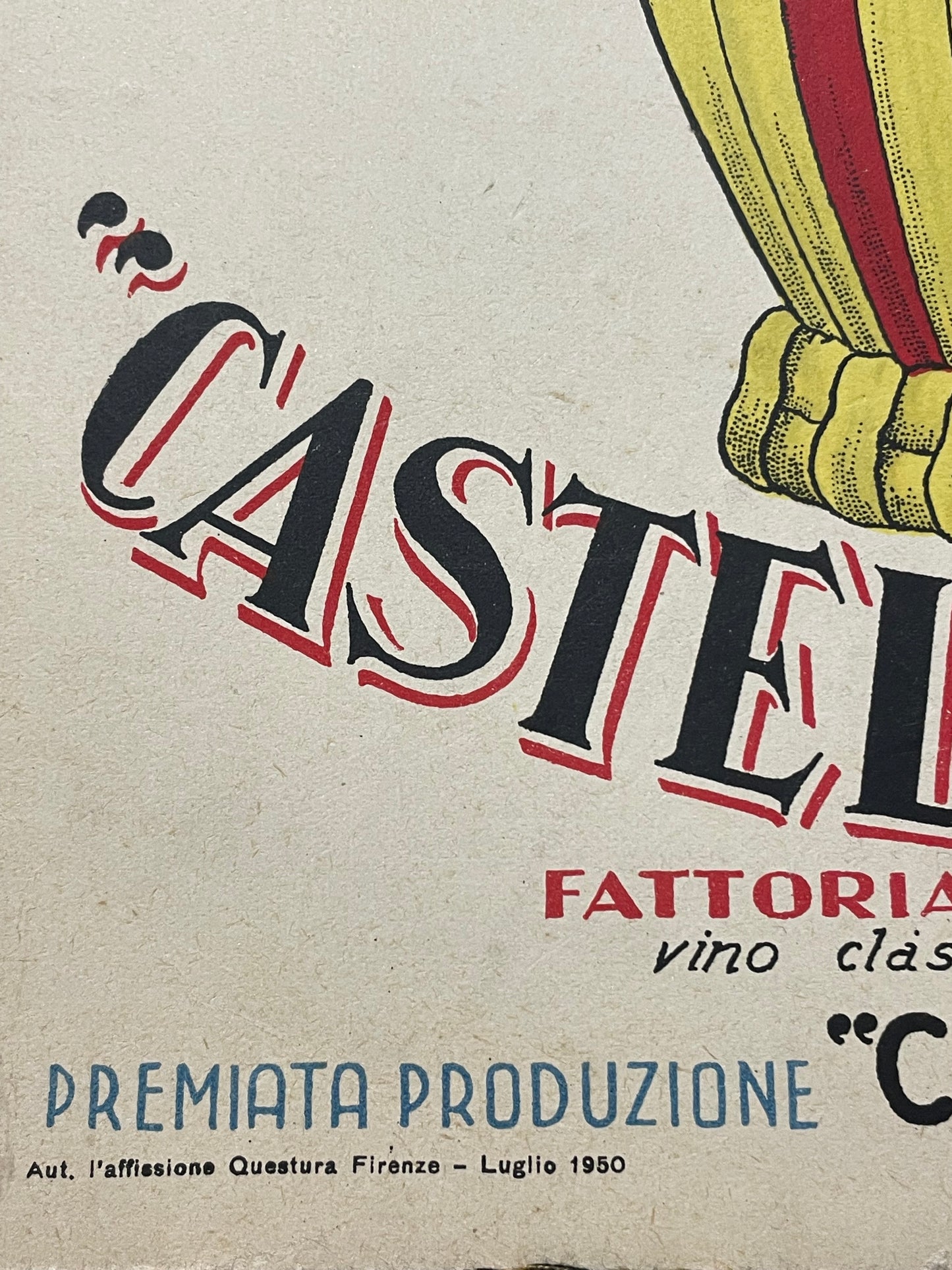 Antica locandina, vino Chianti Castelvecchio 1950 cartonata