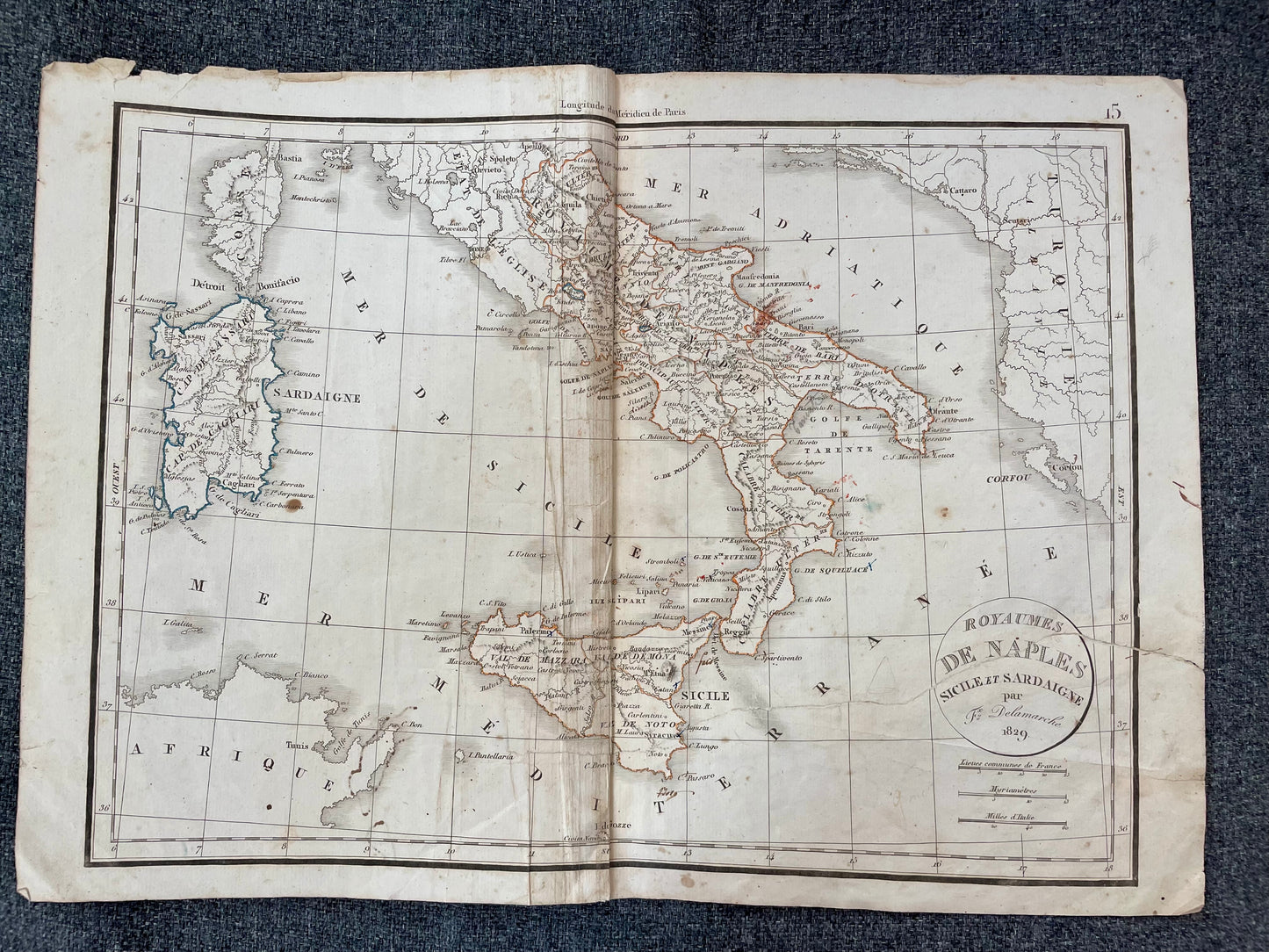 Antica mappa 1829 Delamarche Regno di Napoli e delle due Sicilie
