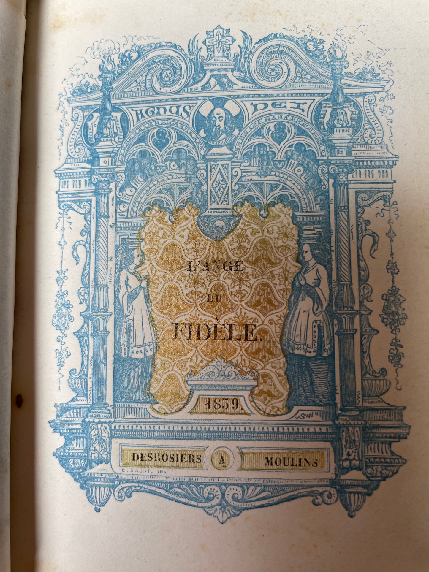“L’Ange du Fidèle” antico libro 1859 con finissime incisioni e fregi dorati