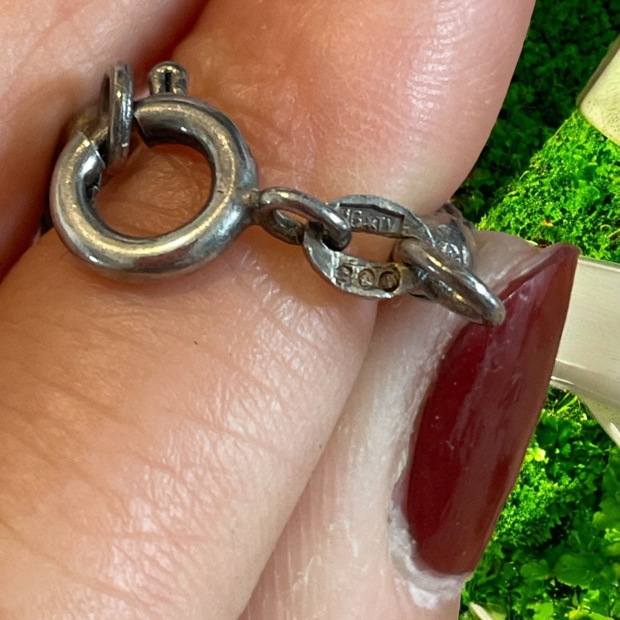 Collana lunga in argento 800 con sfere, argentiere italiano Treviso, ca anni 50 - 70