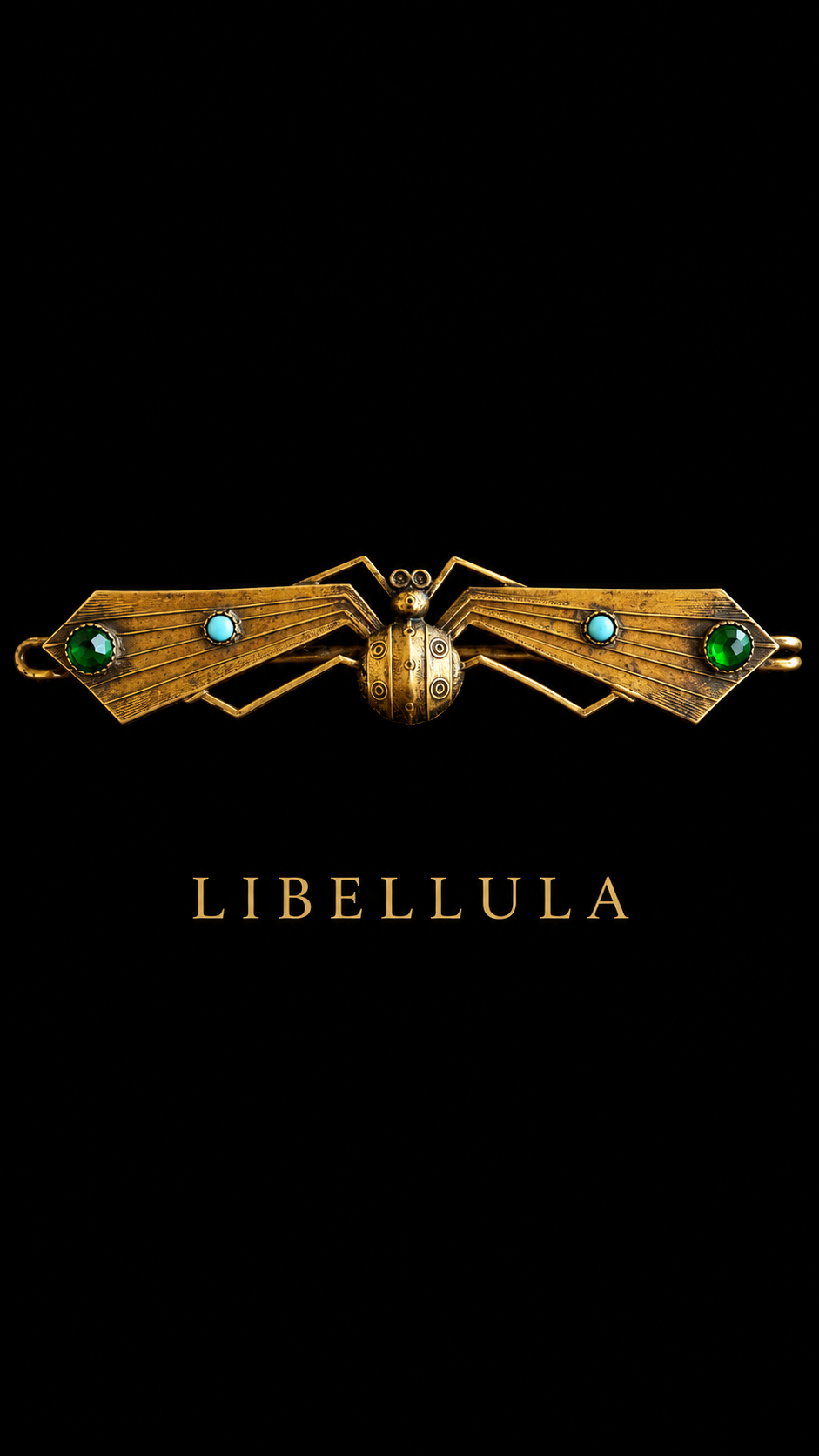 Grande spilla antica art déco a guisa di libellula decorata con cabochons