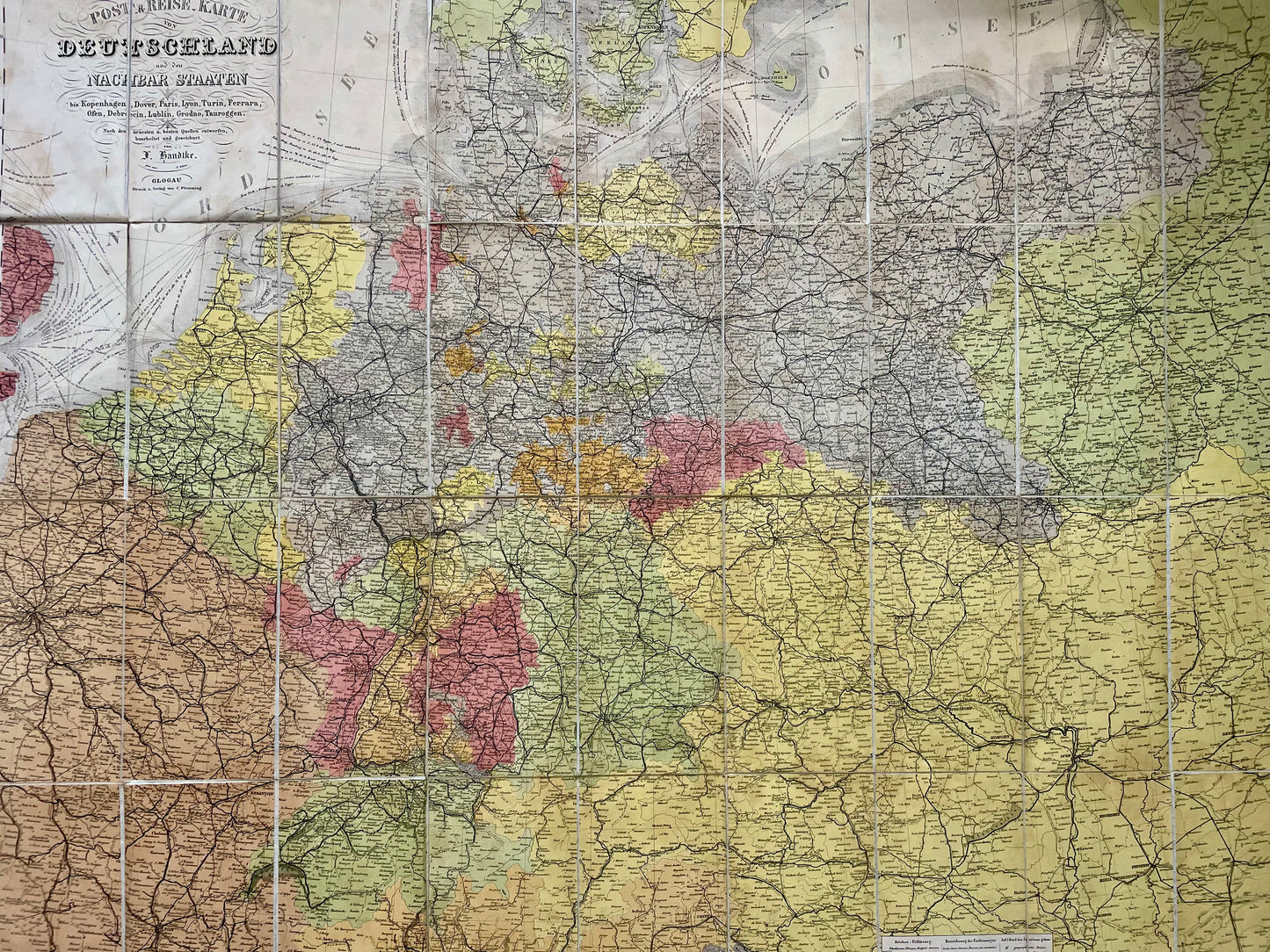 Grande cartina mappa 1871 Impero Tedesco Handtke e Flemming telata ca 105 cm