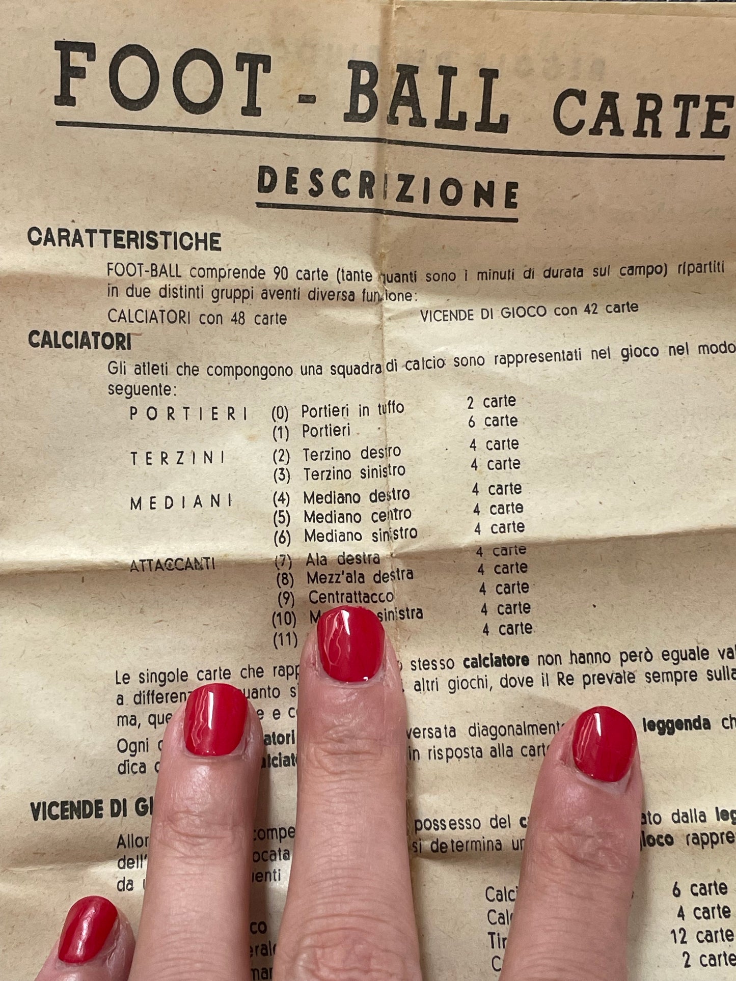 Gioco del Football, carte anni ‘50 completo, brevettato Bertino
