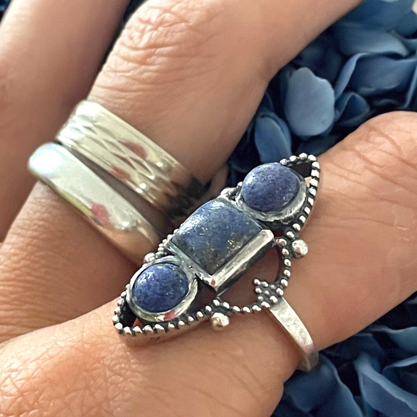 Anello vintage argento 925 con lapis, anni ‘70