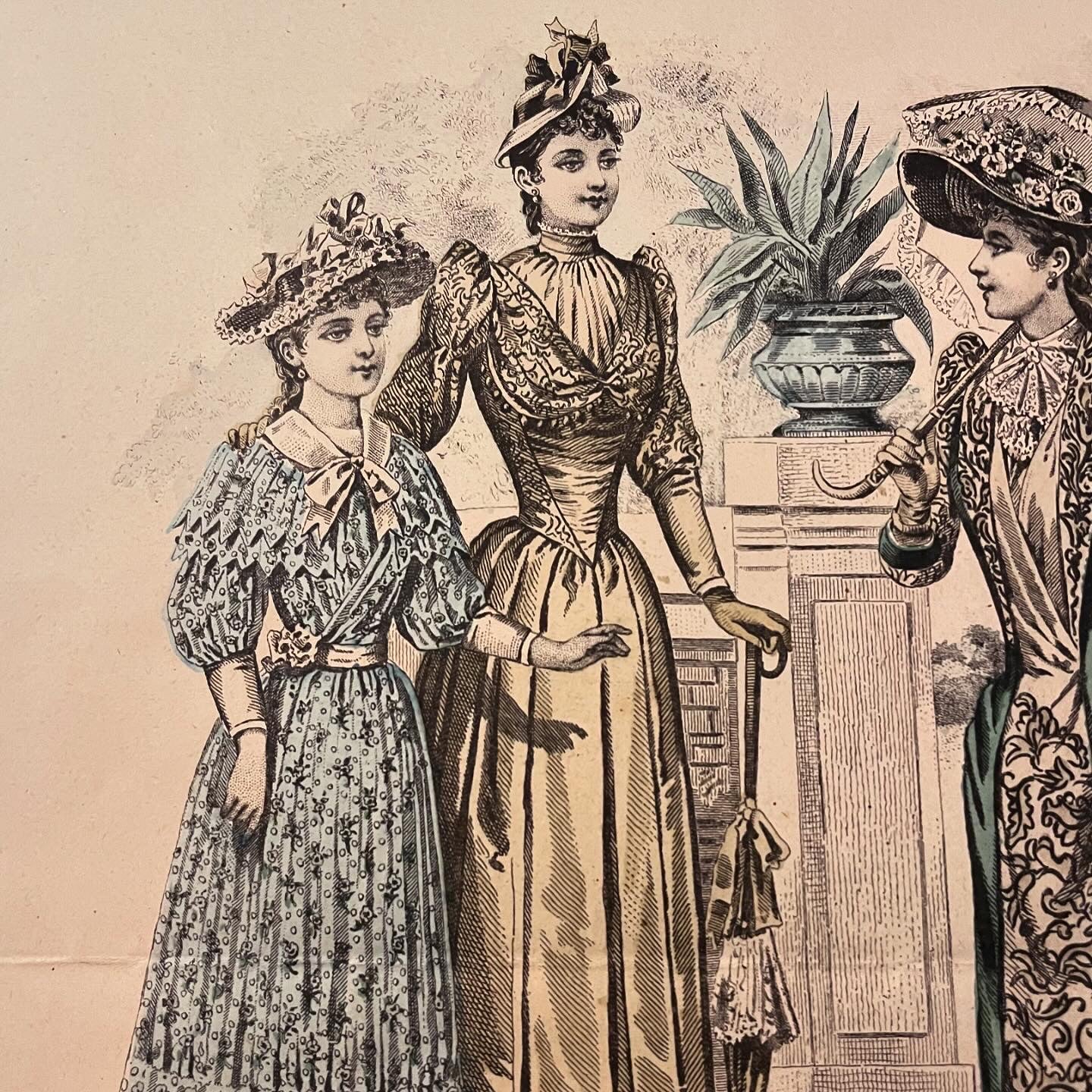 Three antique millinery prints 1800