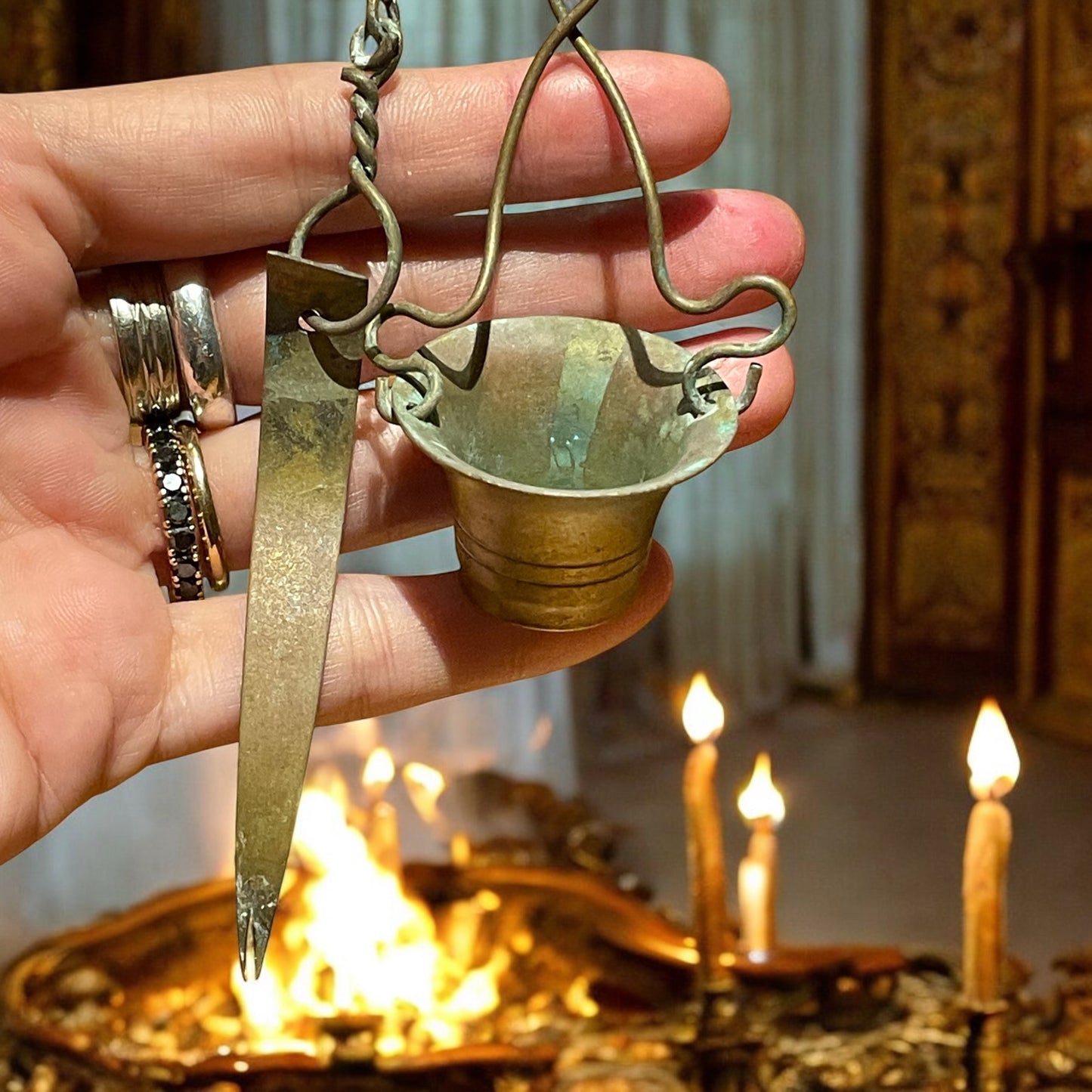 Antica lampada votiva ad olio Samai, India Meridionale ca anni ‘30