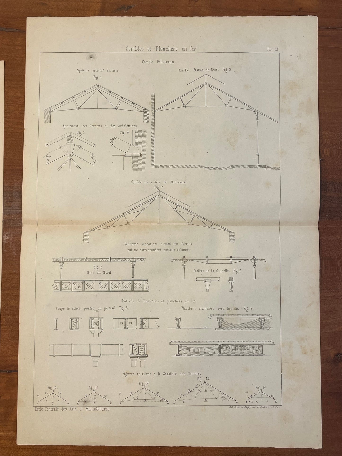 Tris grandi tavole architettura Ecole des Arts, ca 1850