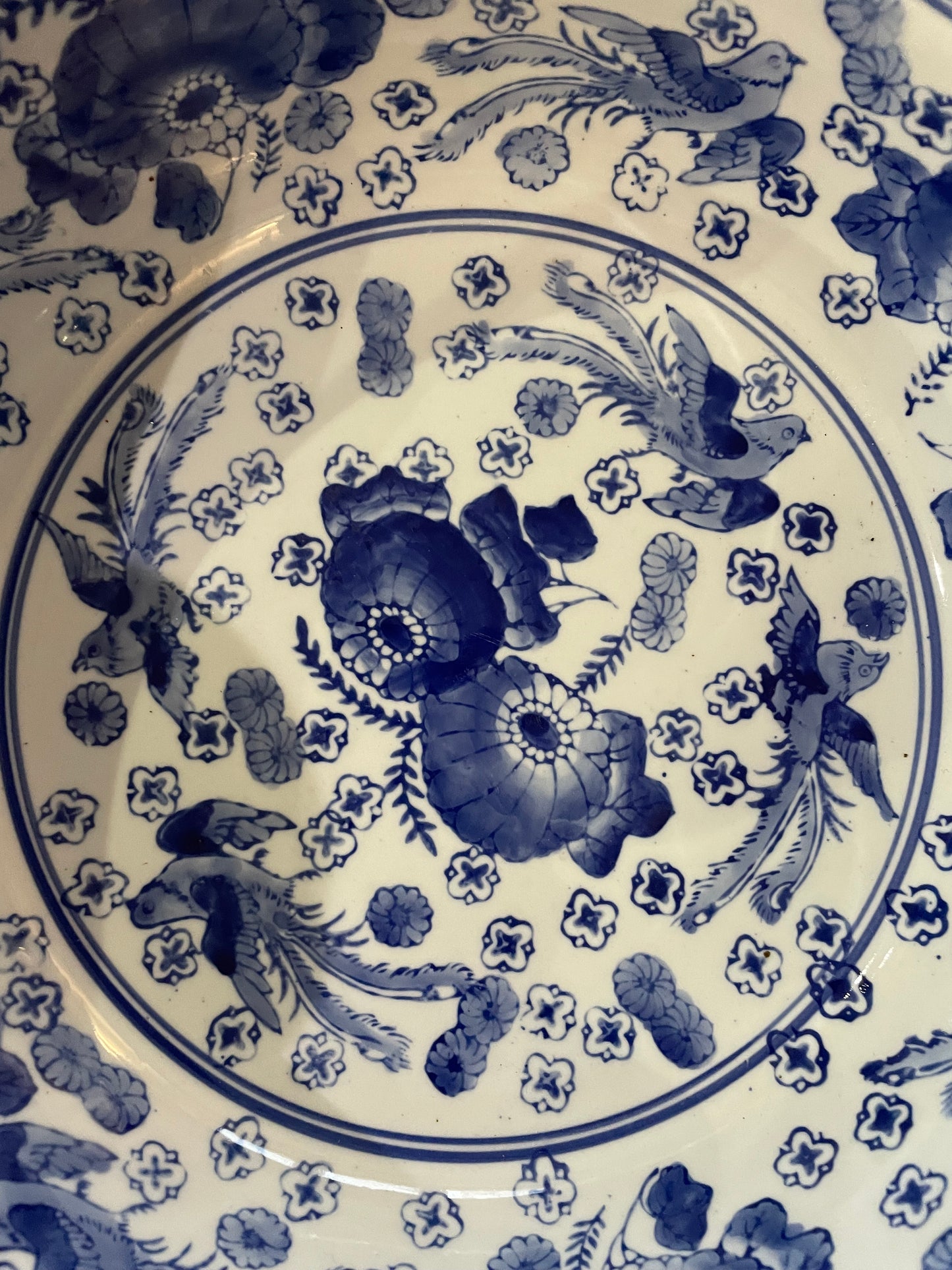 Servizio da toeletta con catino e versatoio, bianco blu, Francia metà ‘900