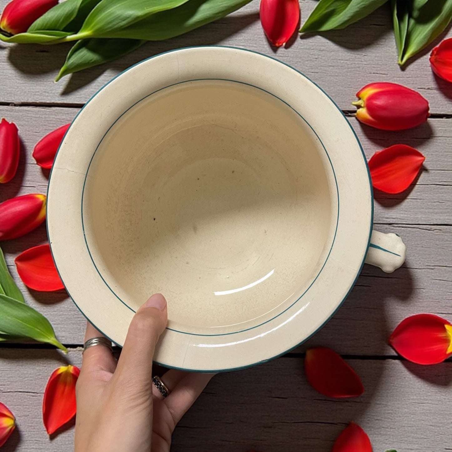 Vaso da notte in terraglia smaltata con viole del pensiero; Faiencerie de Jemappes