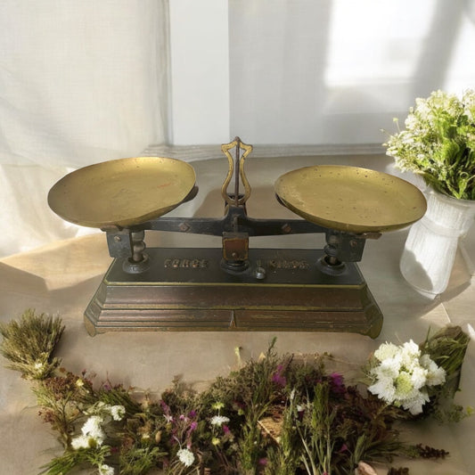 Bilancia da speziale, portata 1 kg, a due piatti. Tardo ‘800 - primo ‘900.