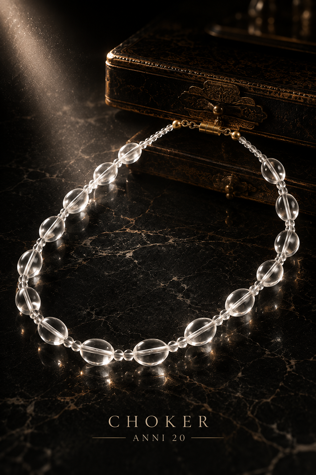 Collana choker americana in perle di vetro trasparente, anni ‘20