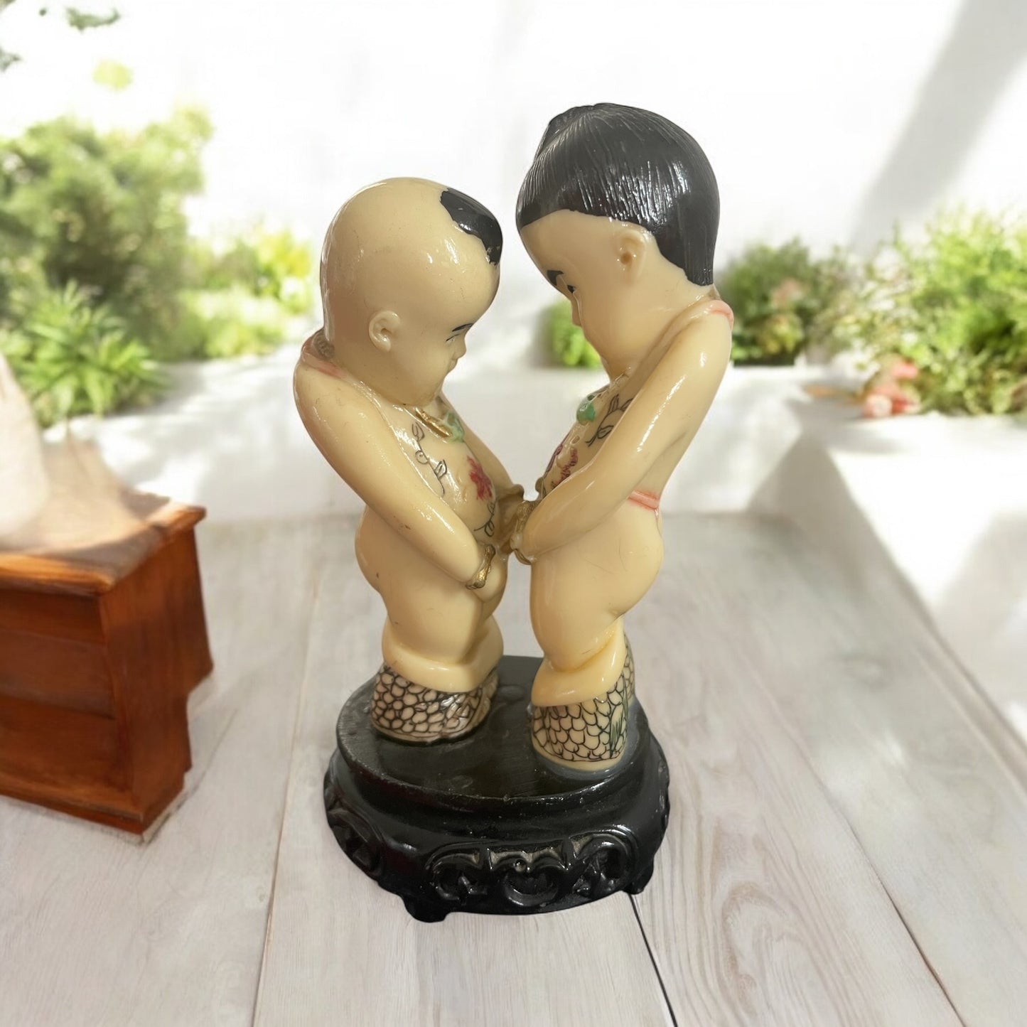 Scultura di bambini Hehe Erxian (和合二仙) in avoriolina – prima metà del Novecento