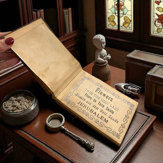 Antico erbario Terra Santa Gerusalemme vittoriano in ulivo