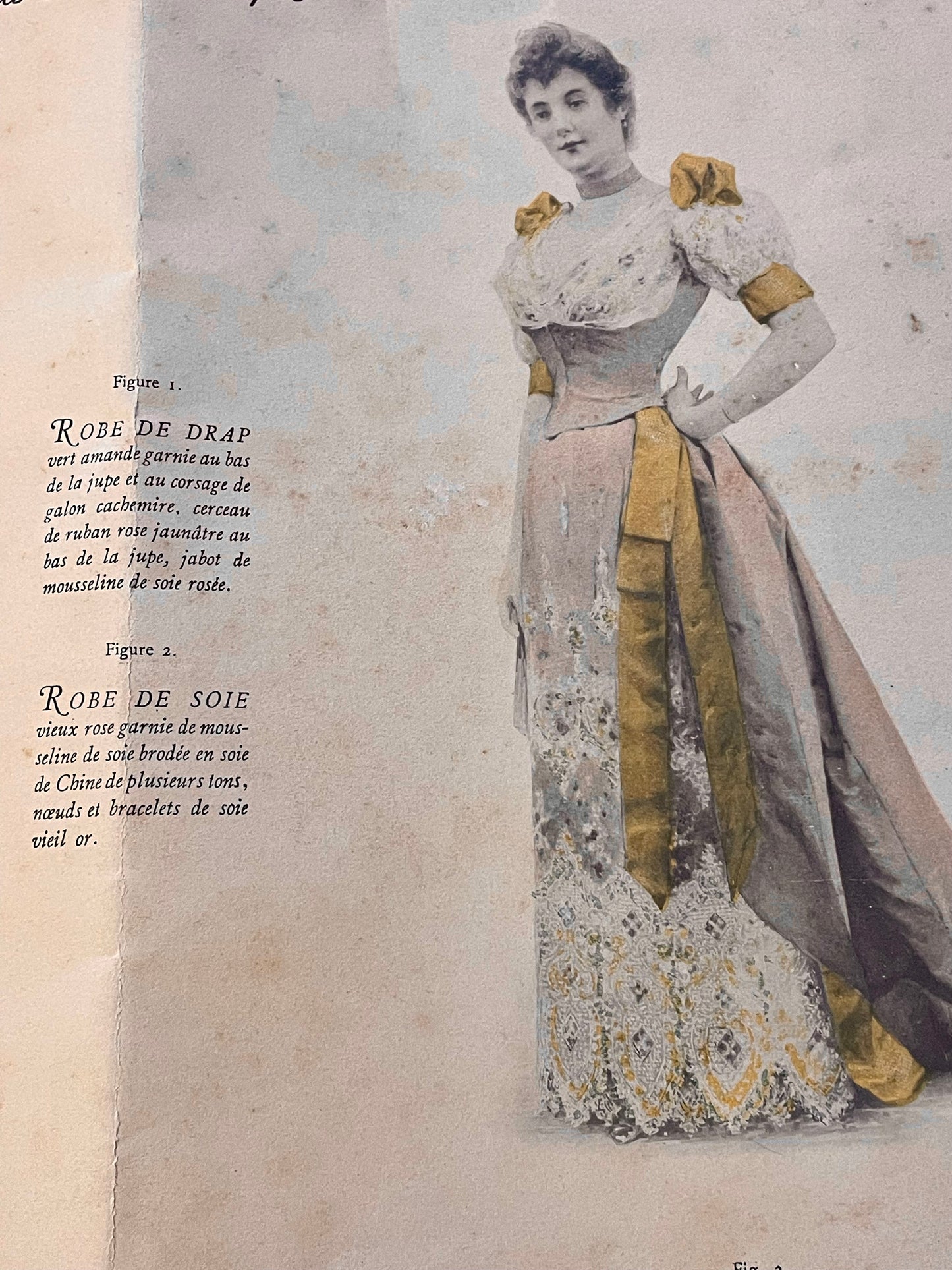 Lotto n. 4 antiche tavole Belle Époque dame in abiti da passeggio