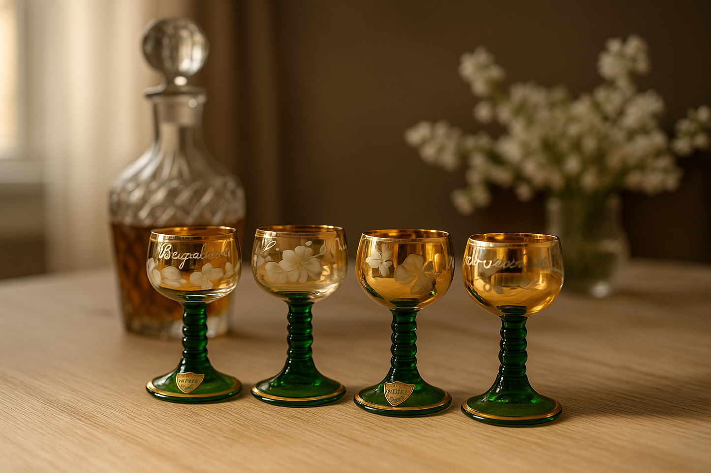 Set 4 piccoli calici da liquore vetro soffiato Böckling, anni ‘50