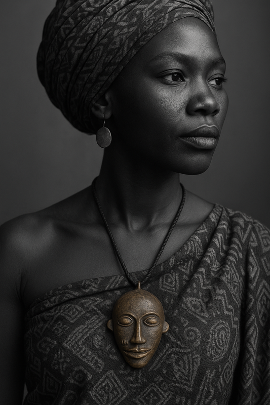 Antica maschera antropomorfa in bronzo, cultura Baule Costa d’Avorio