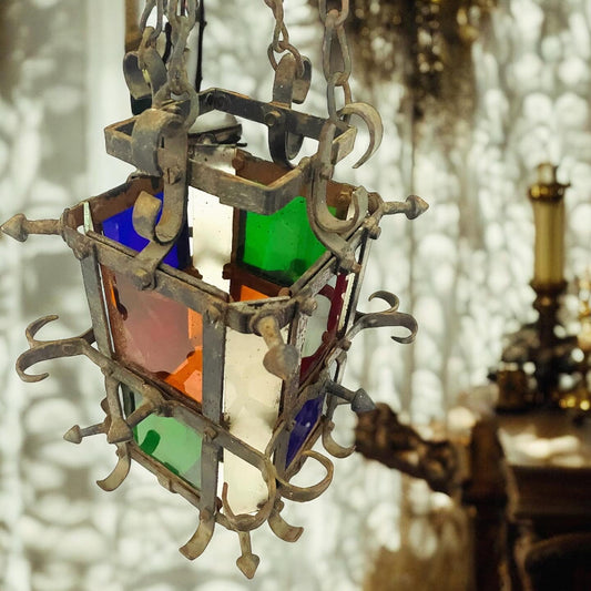 Lanterna antica vetri colorati anni 40