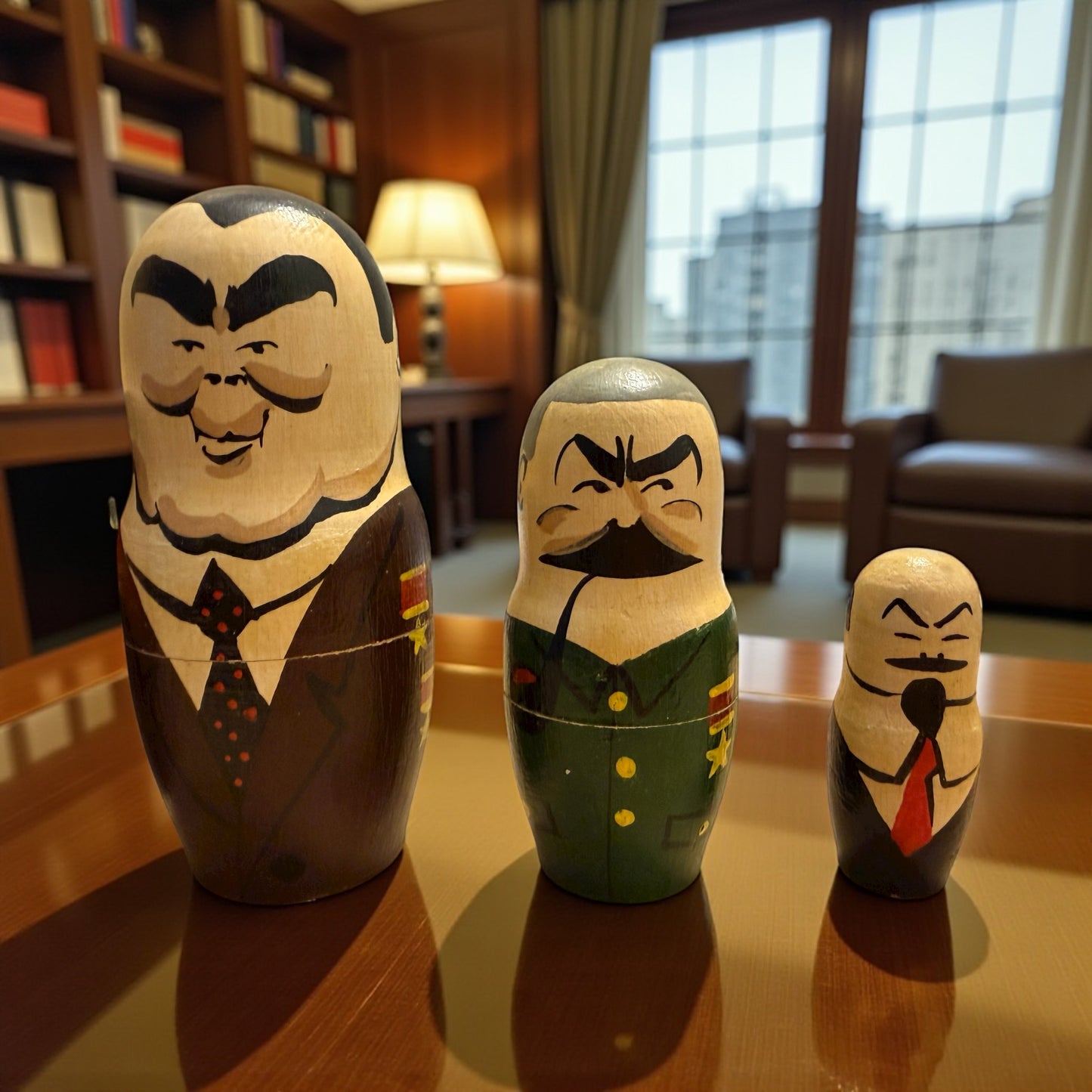 Matriosche con personaggi politici russi, legno, anni ‘90 satira politica