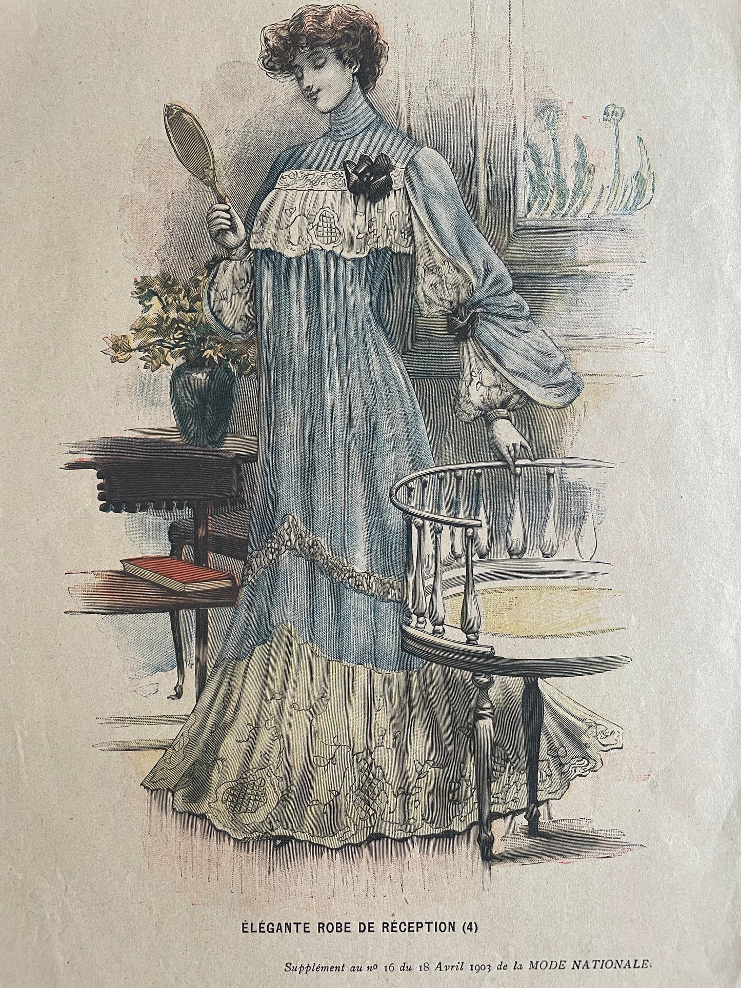Lotto tavole figurini moda La Mode Nationale, 1903, 3 bozzetti singoli ed uno doppio
