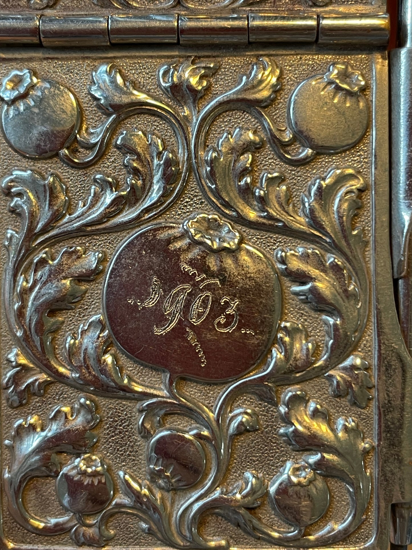 Carnet de bal da chatelaine argentato, 1903, con incisione nome, Art Nouveau.
