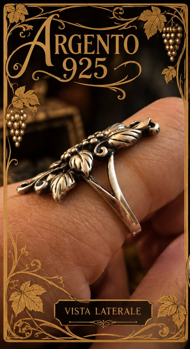 Anello porta fortuna in argento 925 art Nouveau revival tralcio di vite