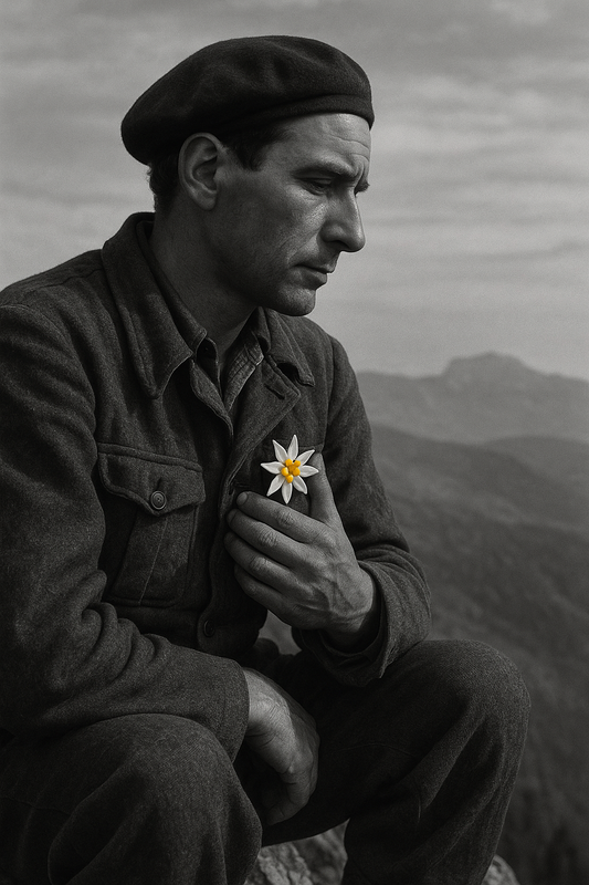 Spilla in galalite Edelweiss stella alpina, anni 40 - 50