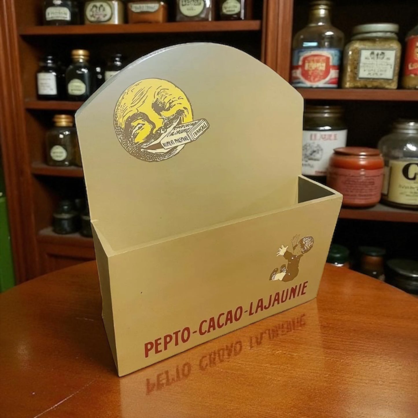 Espositore vintage legno Lajaunie con bimbo e luna