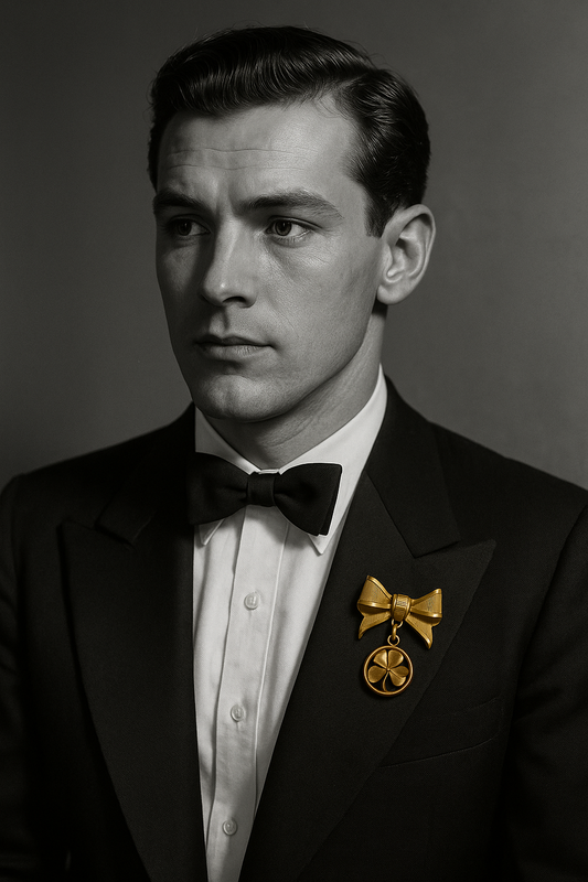 Deliziosa spilla anni ‘40 porta fortuna con quadrifoglio dorato