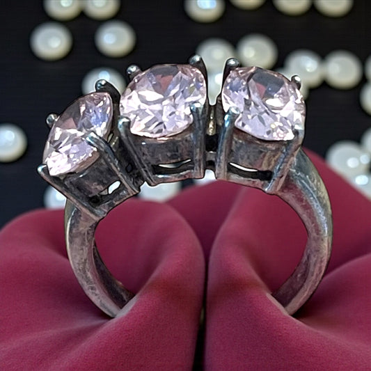 Anello trilogy argento e zirconi color malva