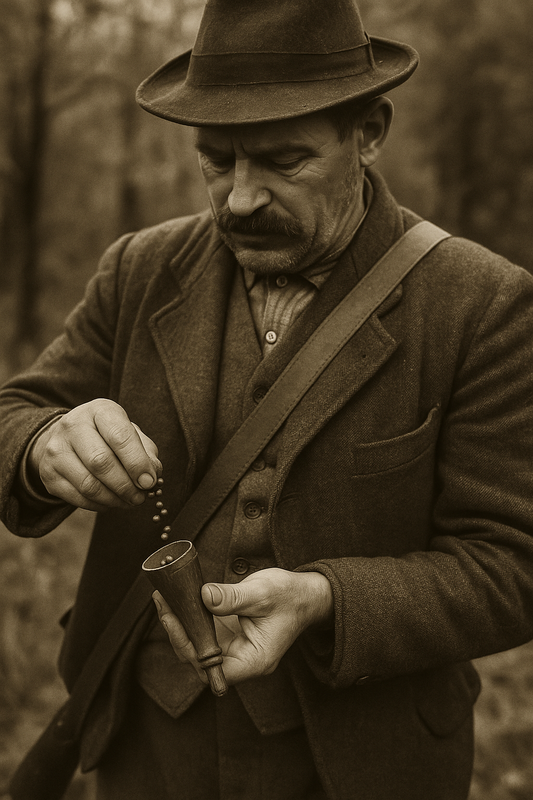 Antica fiaschetta da caccia in corno con pallini d’epoca, fine ‘800