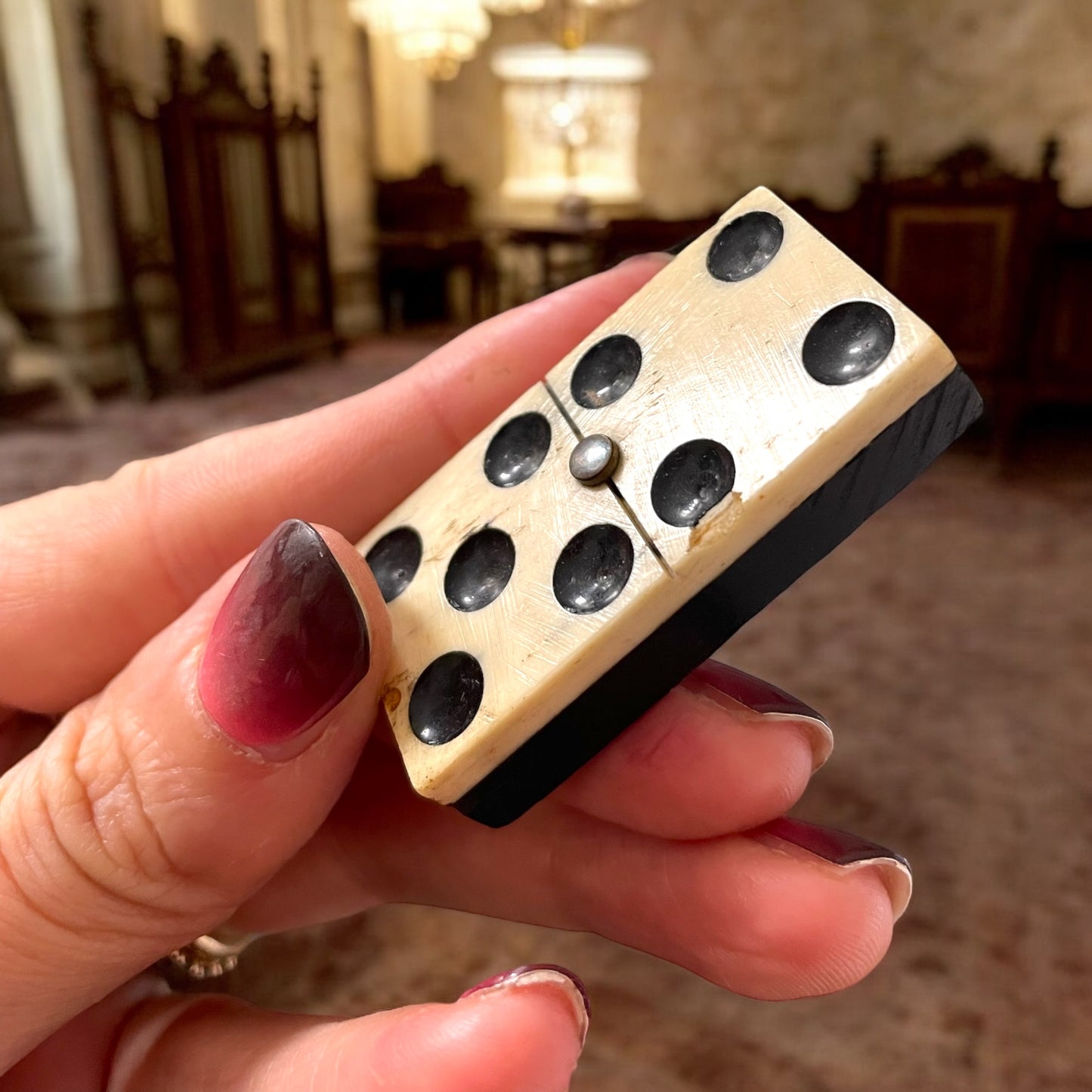 Set domino antico in osso ed ebano