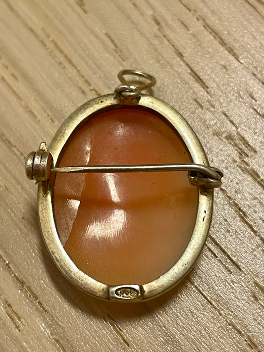 Cammeo antico anni ‘30, ciondolo e spilla, argento titolo 800