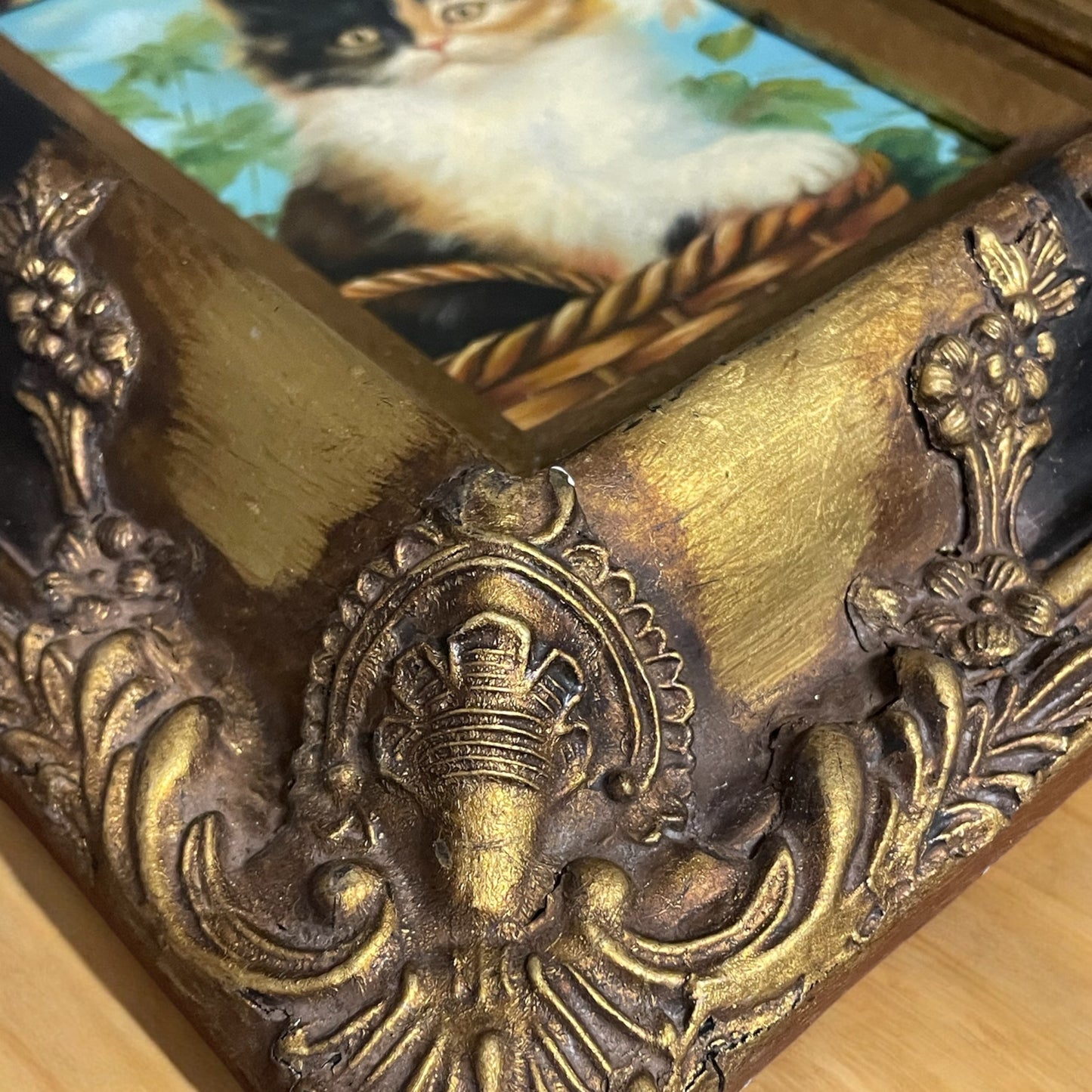 Dipinto ad olio gattino anni ‘40 in cornice tardo ‘800