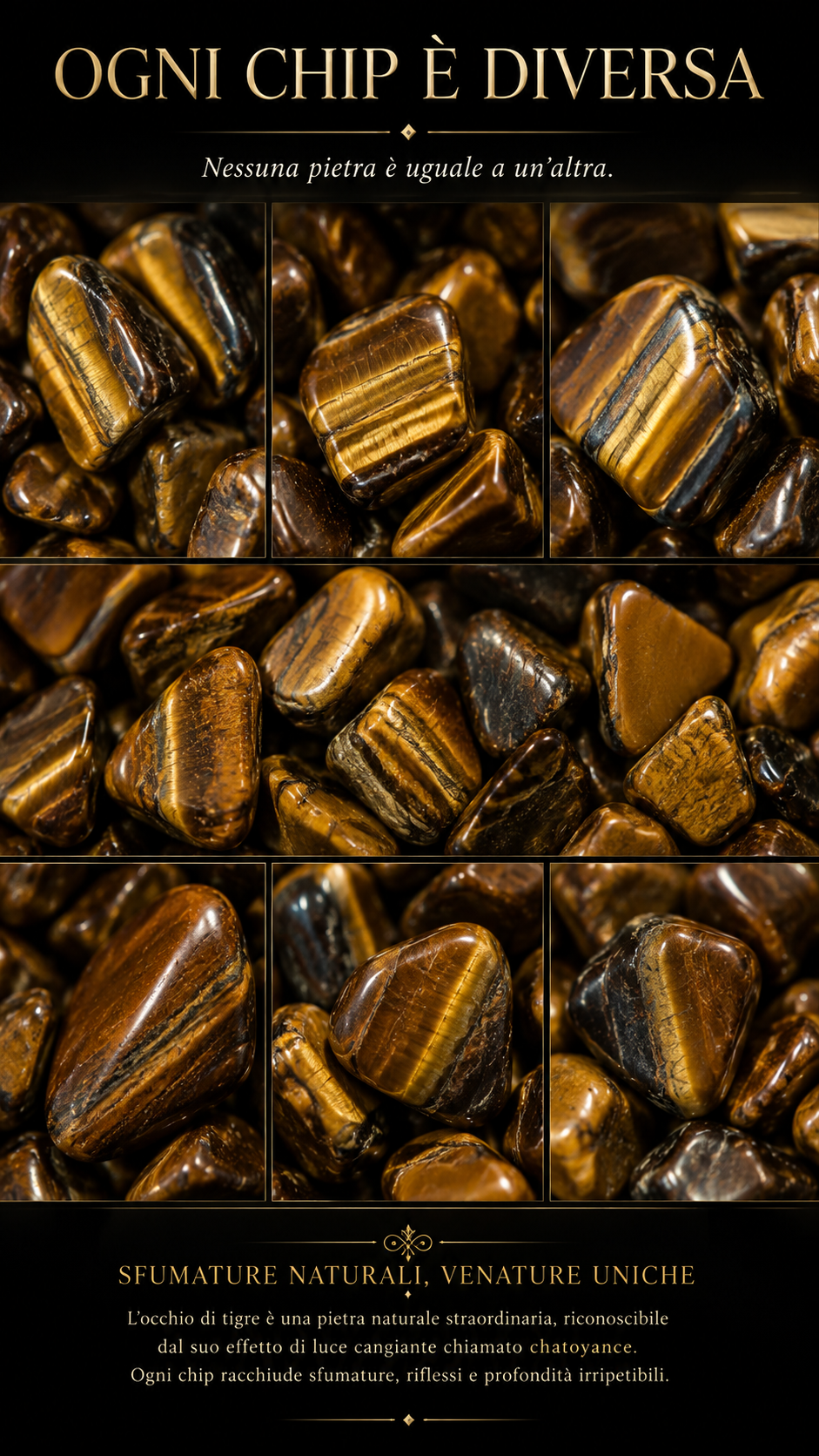 Collana contemporanea torchon scenografico di chips di occhio di tigre
